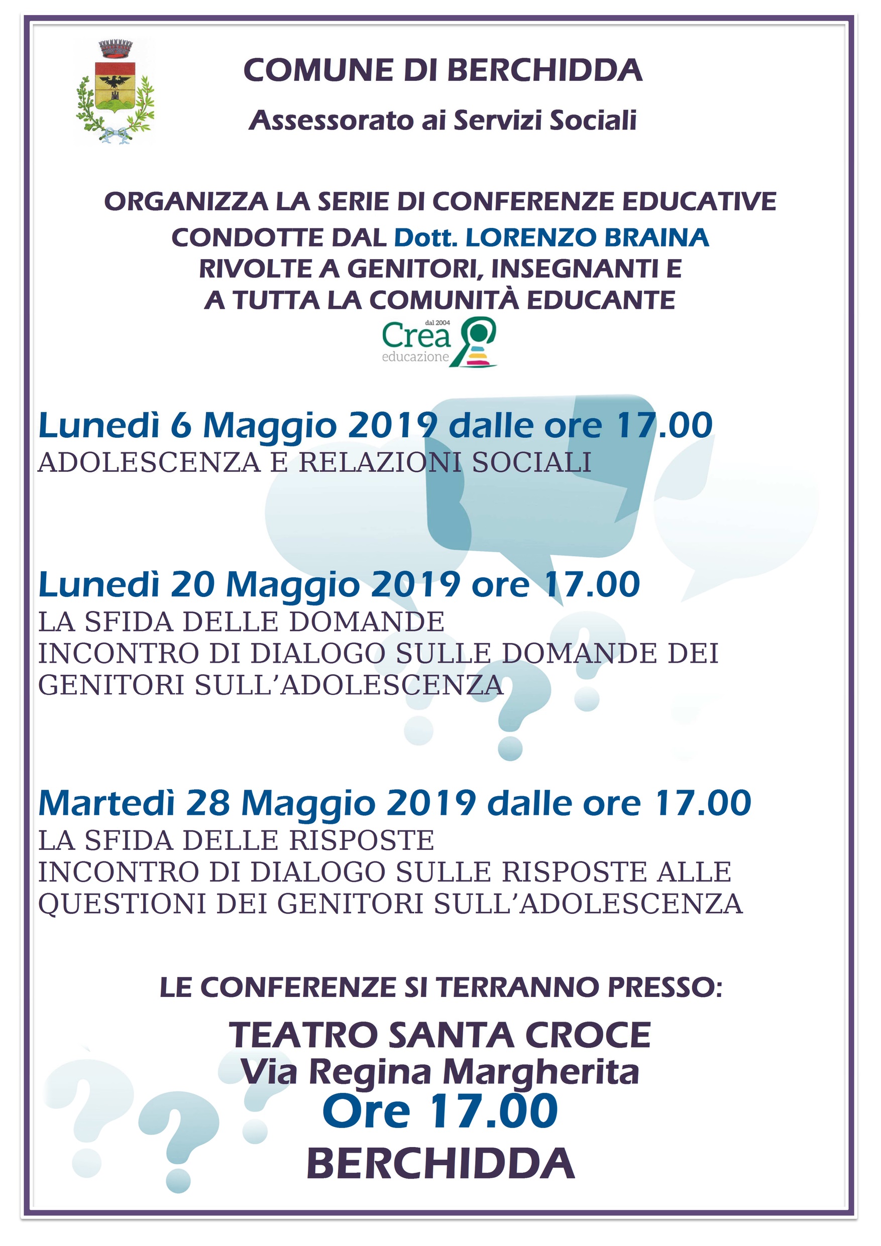 Conferenze educative rivolte a genitori, insegnanti e comunità educante